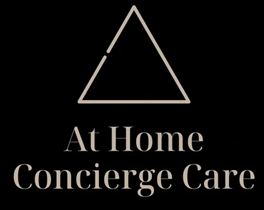 A black and white logo for at home concierge care.